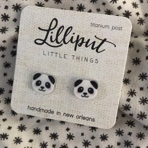 Little panda bear post earrings Lilliput titanium post handmade New Orleans NWT